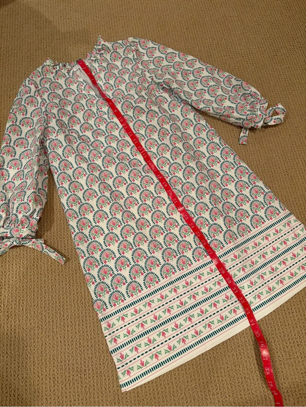 Mary Square XS Women's Printed Tie-Sleeve Tunic Top - Pink & Green